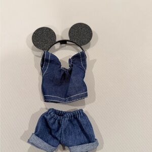 Labubu Outfit Navy Doll Denim Two-Piece Outfit with Black Mouse Ear Headband